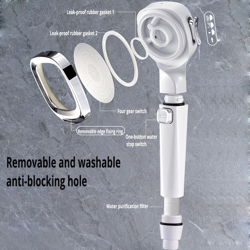 New High Pressure Shower Head 4 Modes With Switch On/Off Button Spray Water Saving Shower Nozzle Filter Adjustable Bath Shower