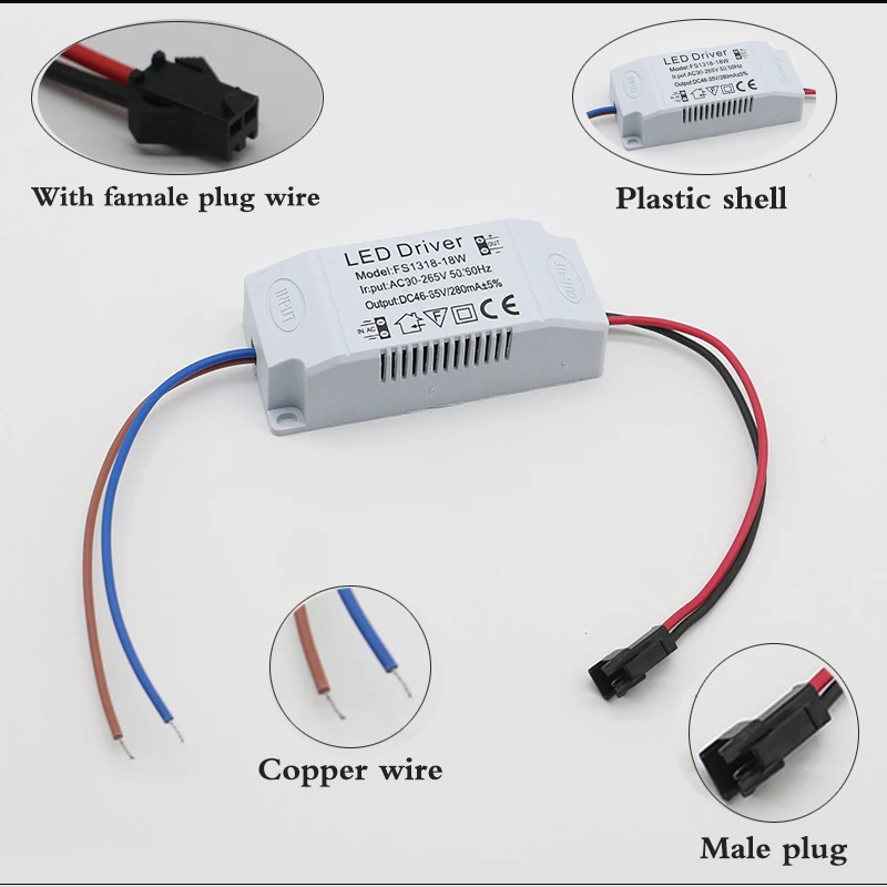 LED Power Supply 1W-24W 280mA Driver Adapter With SM Or DC Plug  AC90-265V Lighting Transformer For LED Panel Light Downlight