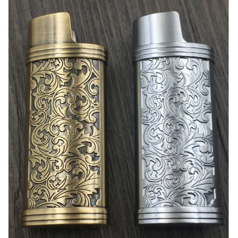 Metal Armor Gas Lighter Cover Holder Pouches Arabesque Hollow carving J3/J5/J6 Lighter Case General Plastic Body Protection