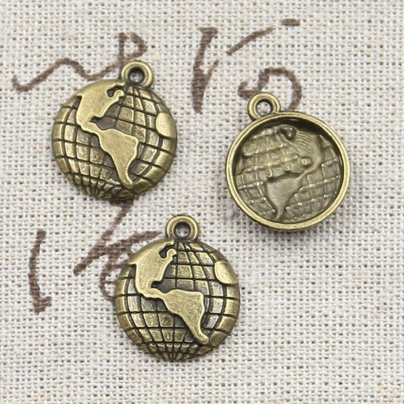 20pcs Charms Earth Globe Planet 19x16mm Antique Bronze Silver Color Pendants Making DIY Handmade Tibetan Bronze Jewelry