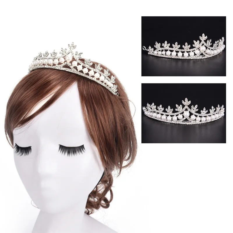 Diadema de princesa con diamantes de imitación, diadema de cristal con perlas, Tiara, corona, velo de boda