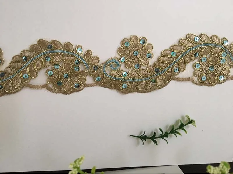 30Yards Sequins Cording Fabric Flower Venise Venice Mesh Lace Trim Applique Sewing Craft for Wedding Dress