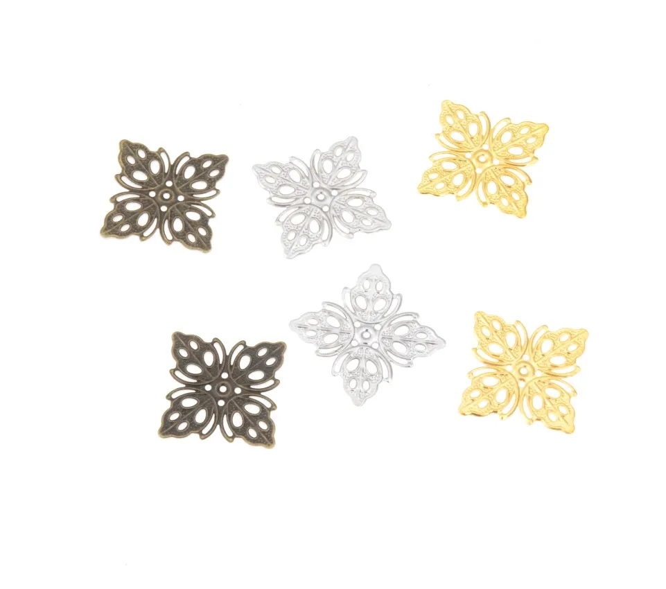 Free shipping 10Pcs Embellishment Findings Filigree Connectors Square Metal Crafts Decoration DIY Bronze Leaf 25x25mm F0322