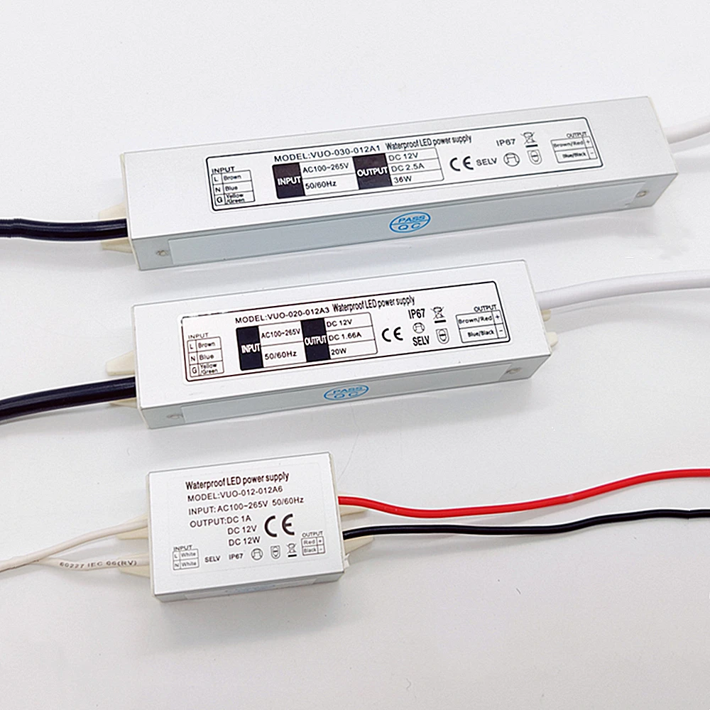 IP67 Waterproof LED Driver 12W 20W 36W LEDs Power Supply 12V Input AC100-265V Power For DC12V Lighting Transformer