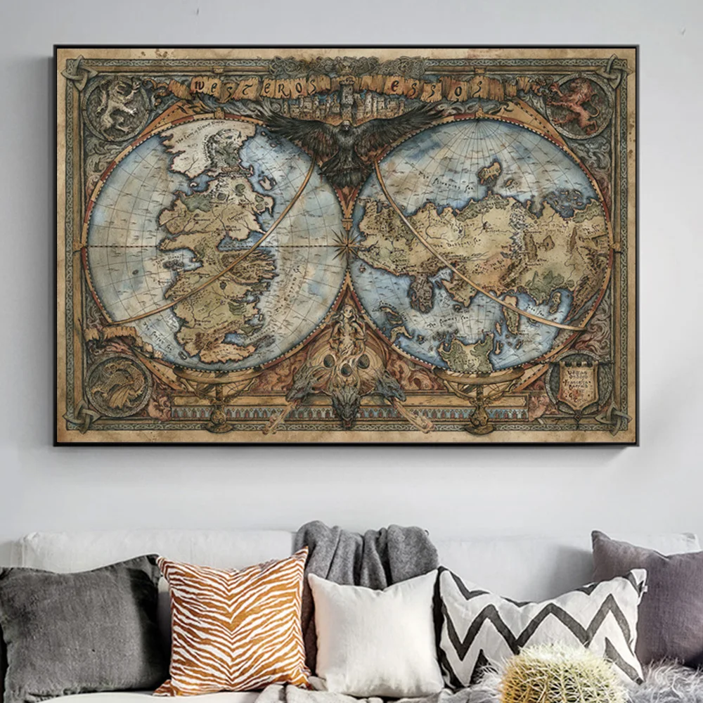 Thrones Game Westeros And Essos Land Map Poster Art Painting On Wall Decor Canvas Prints Picture For Living Room Mural Cuadros