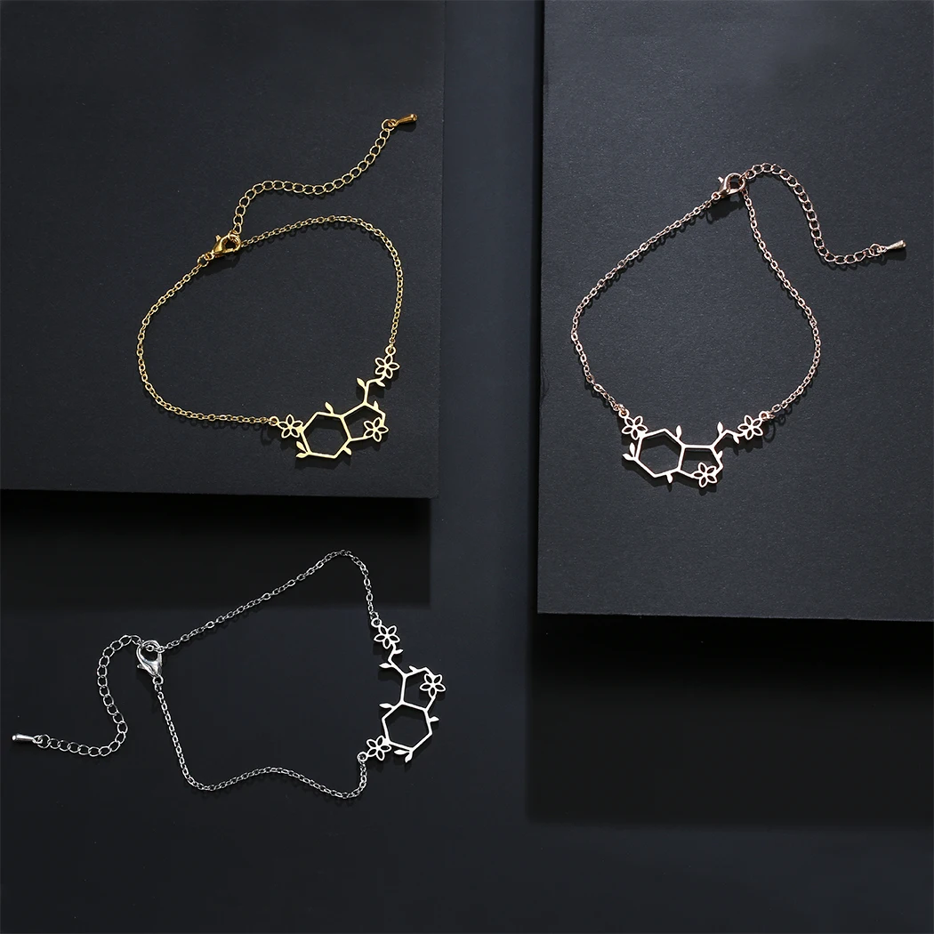 CHENGXUN Serotonin Molecule Chain Bracelet for Girls Women Chemistry Charm Bracelet Romantic Jewelry Fashion