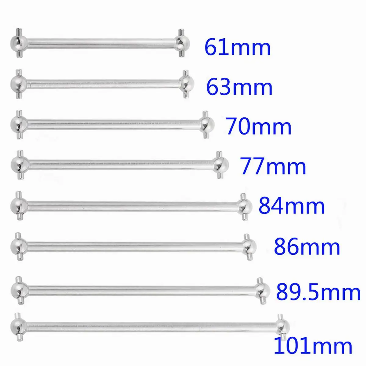 2 sztuk stali metalowy wał napędowy Dogbone 61mm 63mm 70mm 77mm 84mm 86mm 89.5mm 101mm dla 1/10 HSP Wltoy zabawki zdalnie sterowany Model samochodu