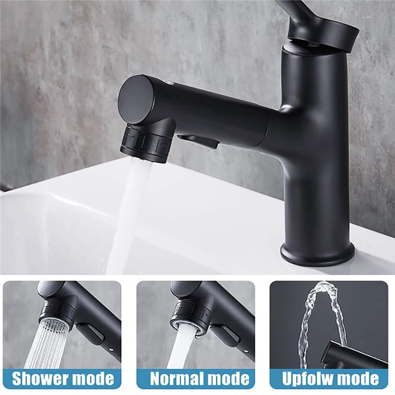 

Pull Out Style Bathroom Basin Sink Faucet Rinser Sprayer Gargle Brushing 3 Modes Mixer Tap Cold&Hot Basin Faucet with Inlet Pipe