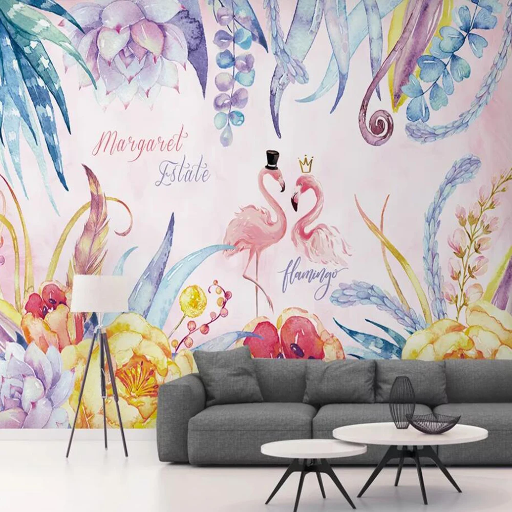 Milofi custom 3D wallpaper mural pink flamingo children's room decoration background wall living room bedroom decoration paintin