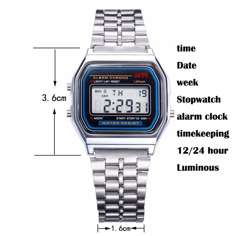 Women Men Unisex Watch Gold Silver Black Vintage LED Digital Sports Military Wristwatches Electronic Digital Present Gift Male