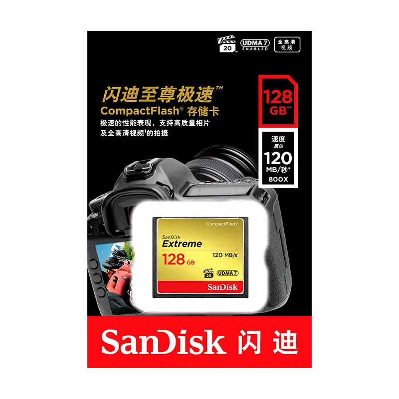 SanDisk-cartão de memória CF Pro Extreme, Compact Flash Card de alta velocidade, câmera DSLR e filmadora HD, 32GB, 64GB, 128GB, 120 Mbps