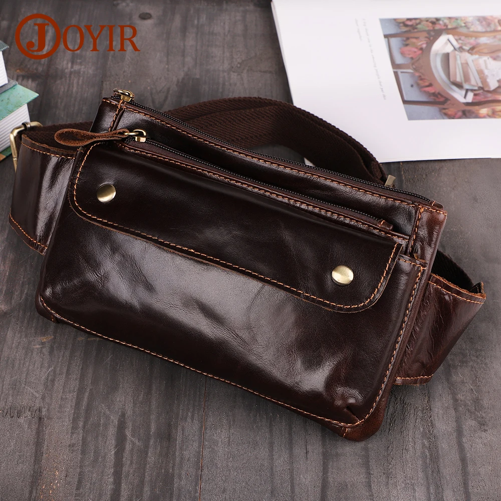 

JOYIR Cow Leather Men Waist Bag Vintage Small Fanny Pack Male Belt Pouch Bag Casual Cell Phone Chest Bag for Travel Running