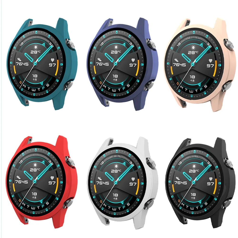Kính Cường Lực + Ốp Lưng Cho Đồng Hồ Huawei Watch GT 2-2e 46Mm/42Mm Phụ Kiện Đầy Đủ Độ Phủ Ốp Lưng Cường Lực Bảo Vệ Màn Hình huawei Gt2e Gt2 Bao