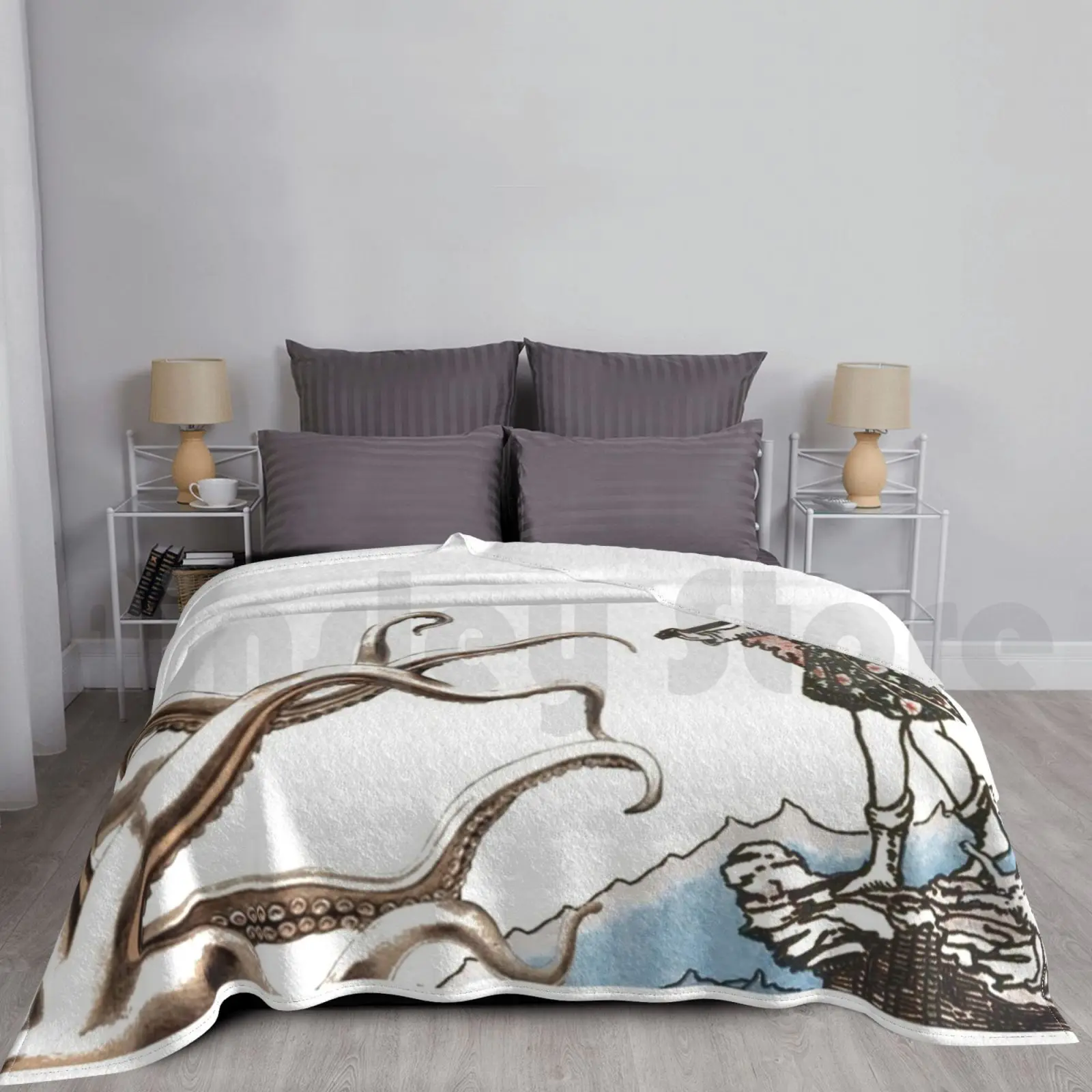 Eldritch Fool Blanket For Sofa Bed Travel Fool Tarot Eldritch H P Tentacle Squid Octopus