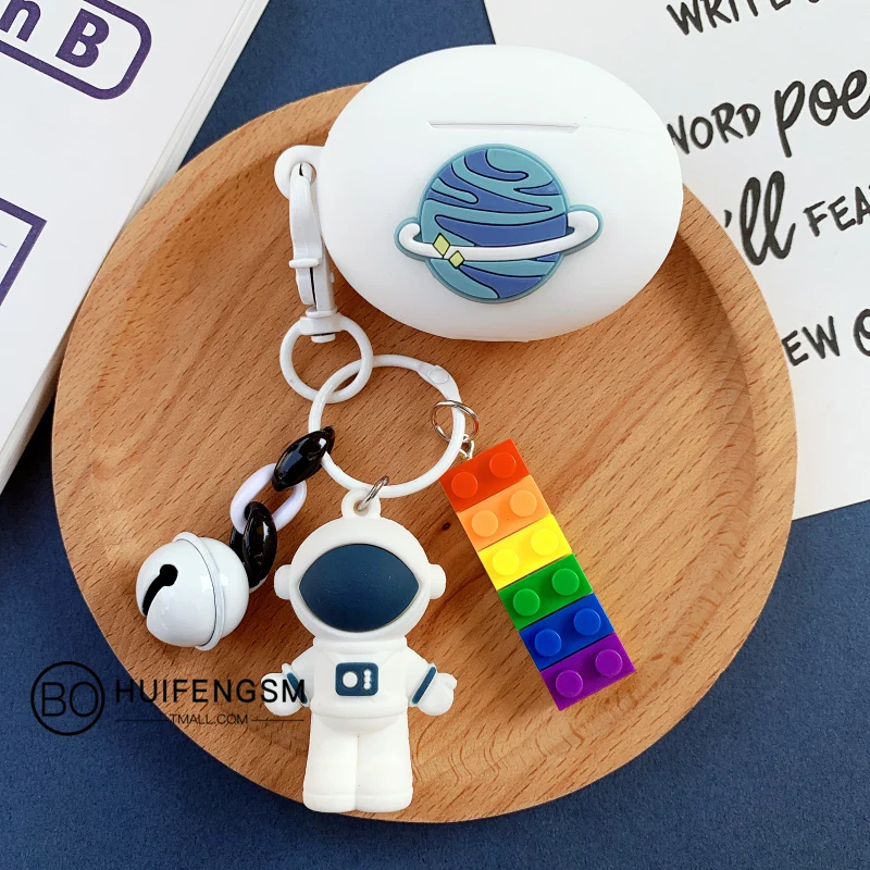 Funda de astronauta de dibujos animados para HUAWEI FreeBuds 4i Auriculares inalámbricos con Bluetooth, cubierta de auriculares con llavero