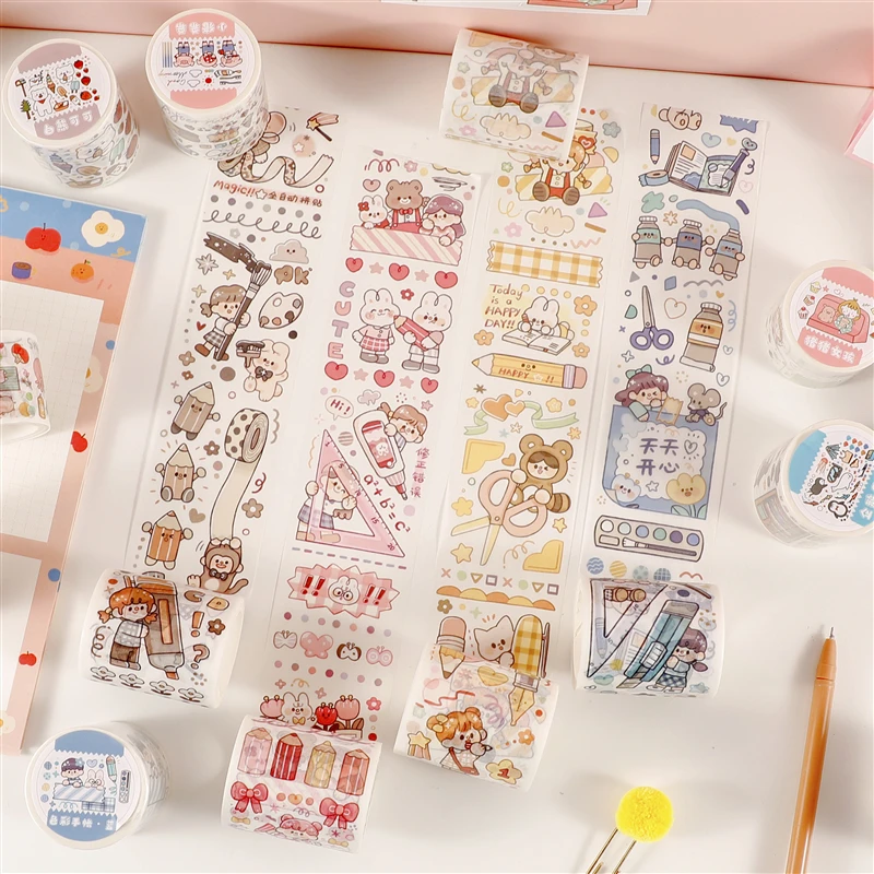 50MM*3M Kawaii Washi Tape Korean Stickers Salt Sweet Cute Cartoon Girlish Bullet Journaling Accessories Scrapbook Deco Stickers