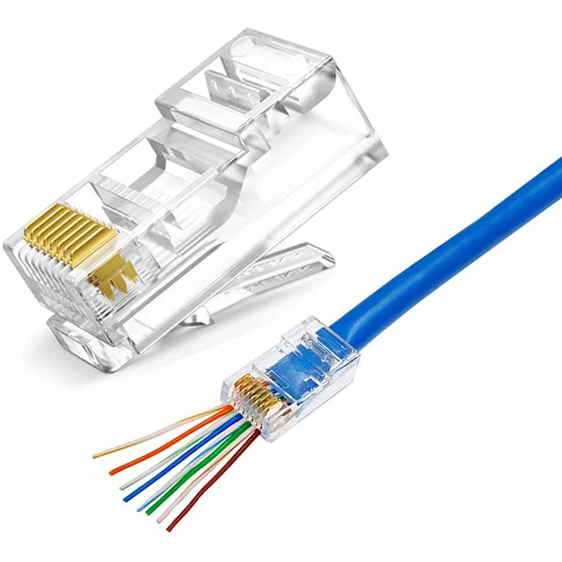 RJ45 Connectors Cat6 RJ45 Pass Through Connector, Cat6/Cat5e Connectors, Ethernet Cable Crimp Connectors Network Plug Set