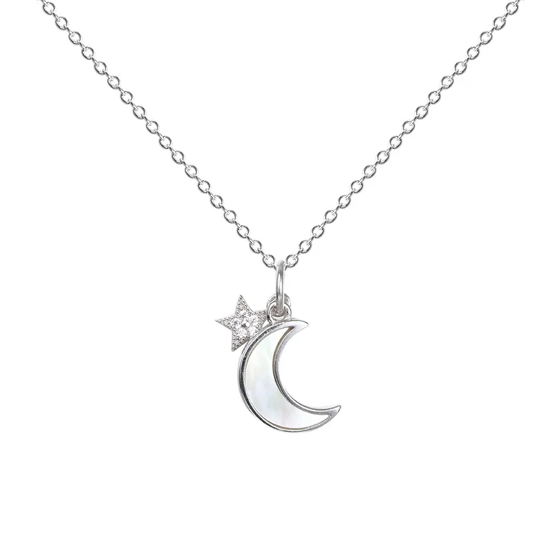 Hemiston 925 Sterling Silver Star Moon Necklace Female Style Zircon Five-Star Fritillaria Necklace For Women Gift