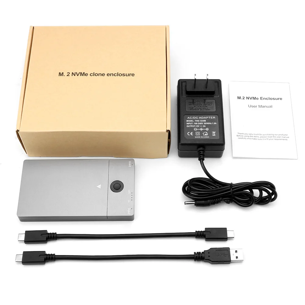 New Nvme HDD Enclosure M.2 , Dual HDD Enclosure Positions, Support Offline Copy Of Solid State Hard disk box USB3.1 GEN 2（10Gbps