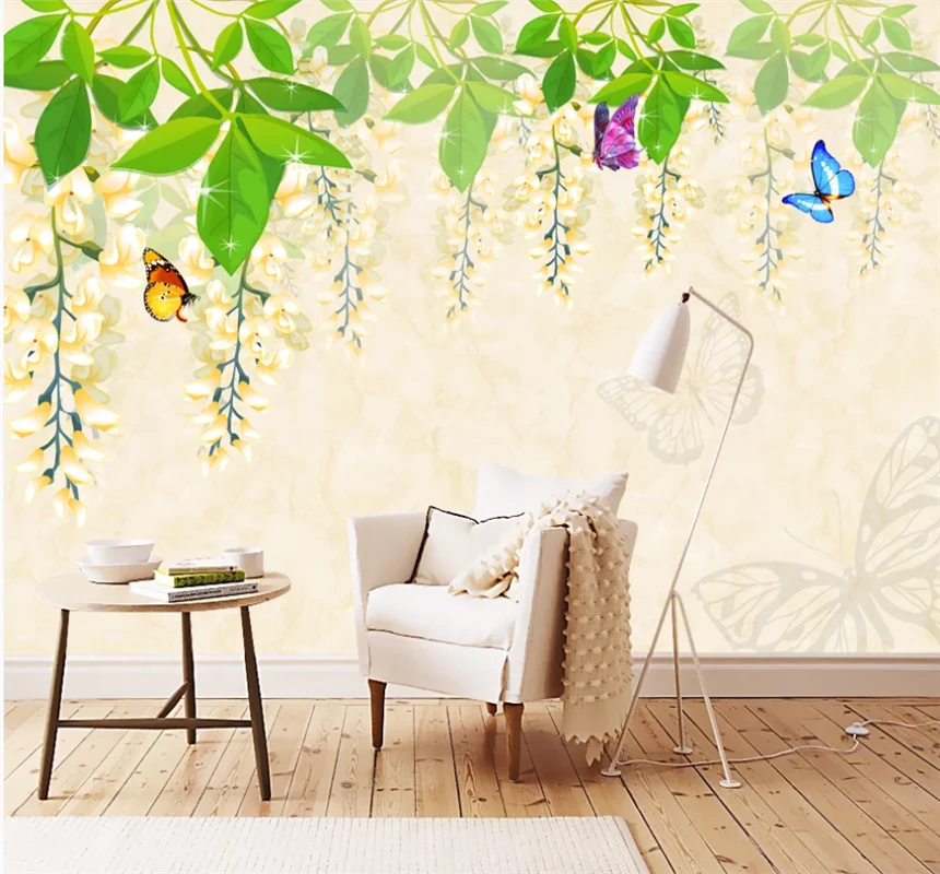 Modern simple fashion romantic bouquet of butterfly marble mural background wall custom wallpaper 8D waterproof wall cloth