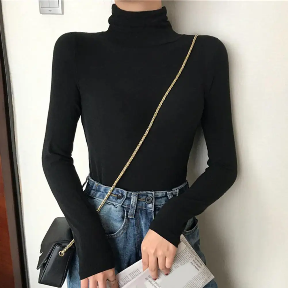 Dropshipping!!Women's Pullover Tops Slim-fit Thermal Solid Color High Collar Long Sleeve Sweater