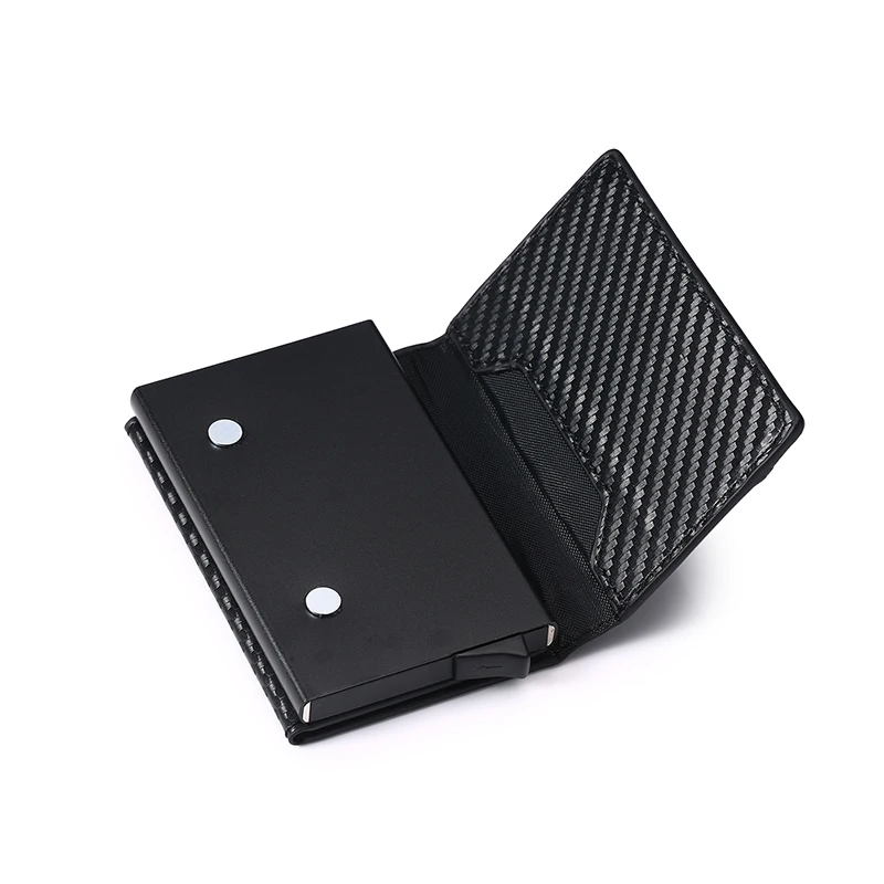 ZOVYVOL Credit Card Holder 2022 New Aluminum Box Card Wallet Men RFID PU Leather Pop Up Card Case Magnet Carbon Fiber Coin Purse