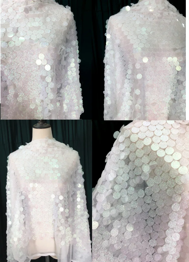 Snow Yarn Sequin Fabric Color White Sequin Fabric Fish Scales Dress Clothing Designer Fabric