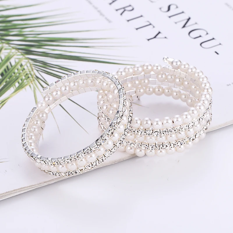 2019 Fashion Imitation Pearl Bead Bracelet Bangles Handmade Elastic Crystal Bracelets For Women Wedding Party Jewelry Wholesale