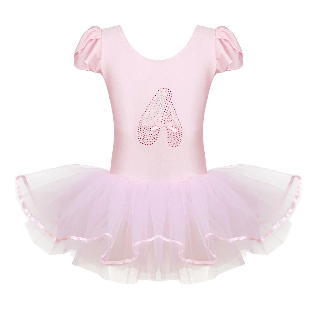 Kids Ballet Tutu Tulle Dress Puff Sleeve Gymnastics Leotard Diamond Ballet Dance Leotard Girl Ballerina Dancewear Party Costumes