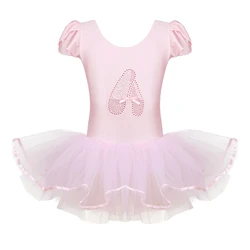 Kids Ballet Tutu Tulle Dress Puff Sleeve Gymnastics Leotard Diamond Ballet Dance Leotard Girl Ballerina Dancewear Party Costumes