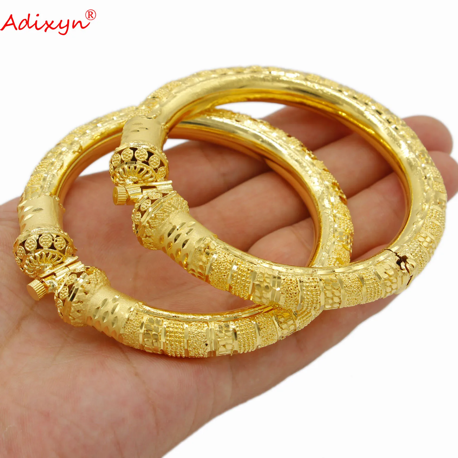 Adixyn New Dubai Gold Color Wide Bangles&Bracelet for Women Ethiopian Africa Arab Bride Wedding  Jewelry N09271