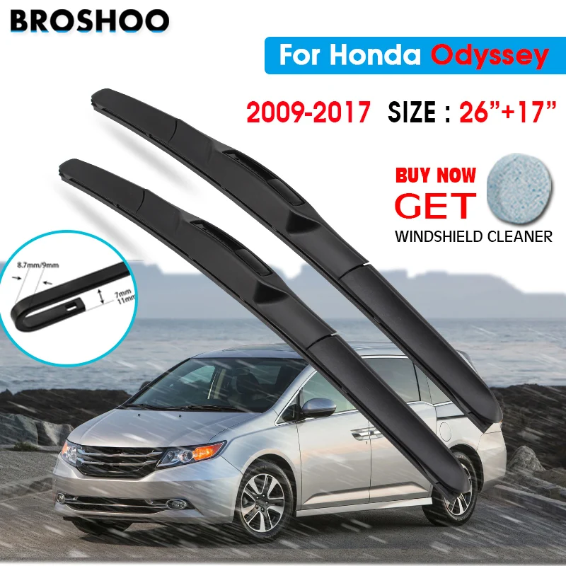 

Car Wiper Blade For Honda Odyssey 26"+17" 2009-2017 Auto Windscreen Windshield Wipers Blades Window Wash Fit U Hook Arms