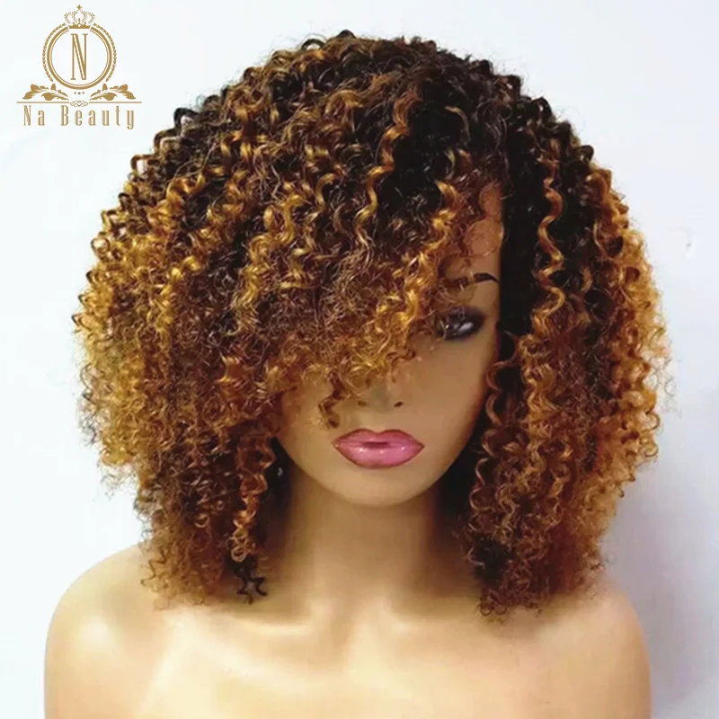 

Afro Kinky Curly Honey Blonde Ombre Colored Human Hair Wigs For Black Women 13x4 Lace Front Wig Pre Plucked Remy 150% NaBeauty