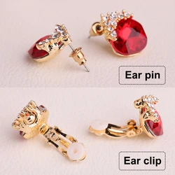UNNAIER earrings female crown inlaid red semi-precious stone earrings retro fashion ladies earrings 2023 personality new earring