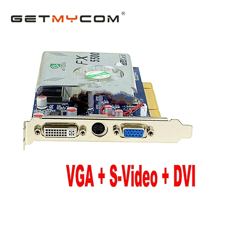Getmycom Original for PCI FX5500 256MB 128bit DDR VGA+DVI+S port video graphic card support PCI 2X / 4X  High Quality