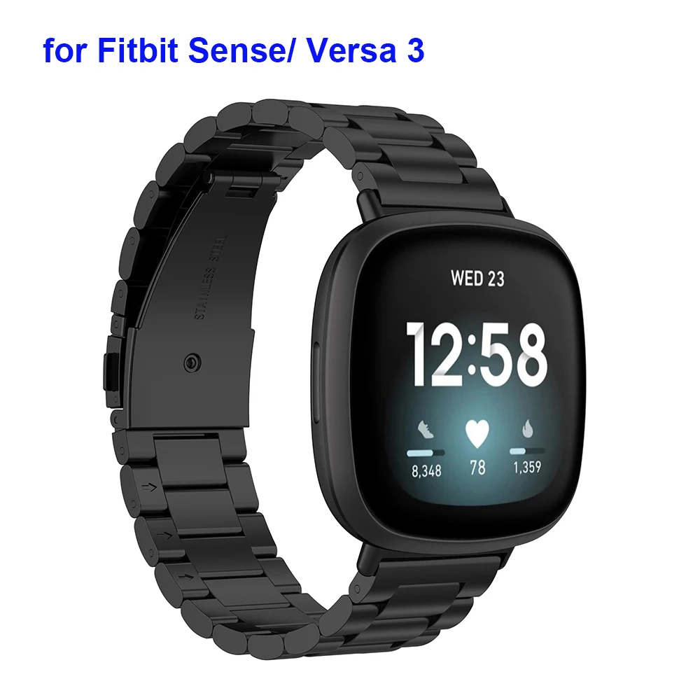 سوار ساعة صلب من الفولاذ المقاوم للصدأ لهاتف Fitbit Sense 2 & Fitbit Versa 3 4 أشرطة ساعة حزام معدني اكسسوارات للنساء والرجال