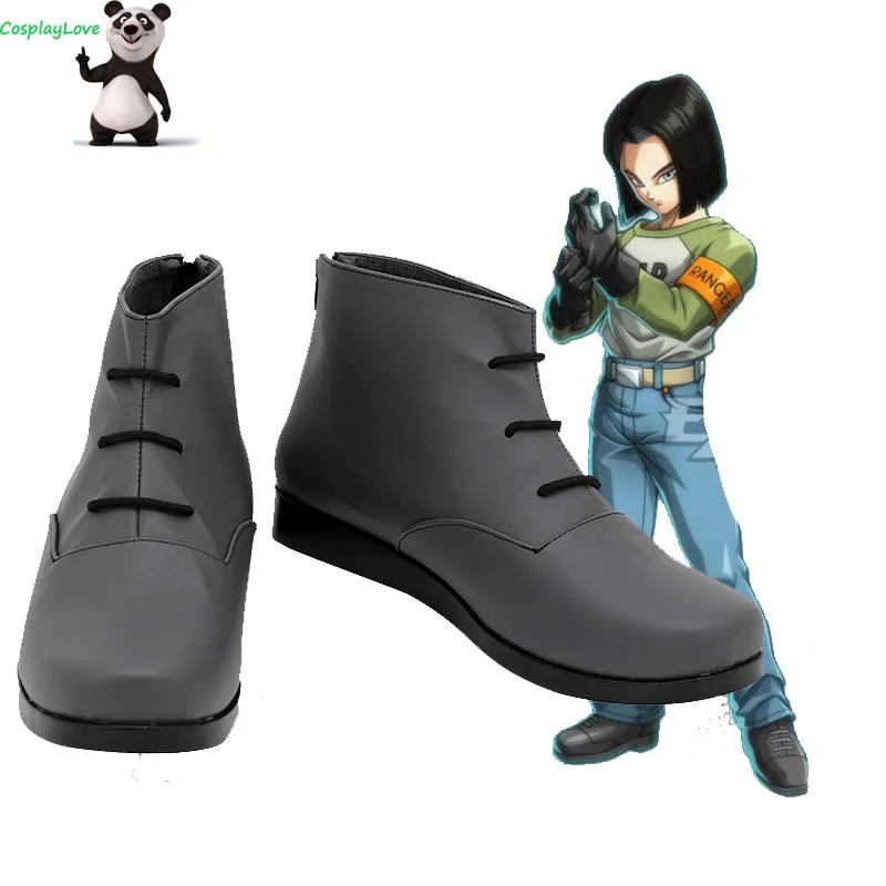 

Dragon Android 17 Gray Cosplay Shoes Long Boots Leather Custom Made CosplayLove For Boy Men Christmas Halloween