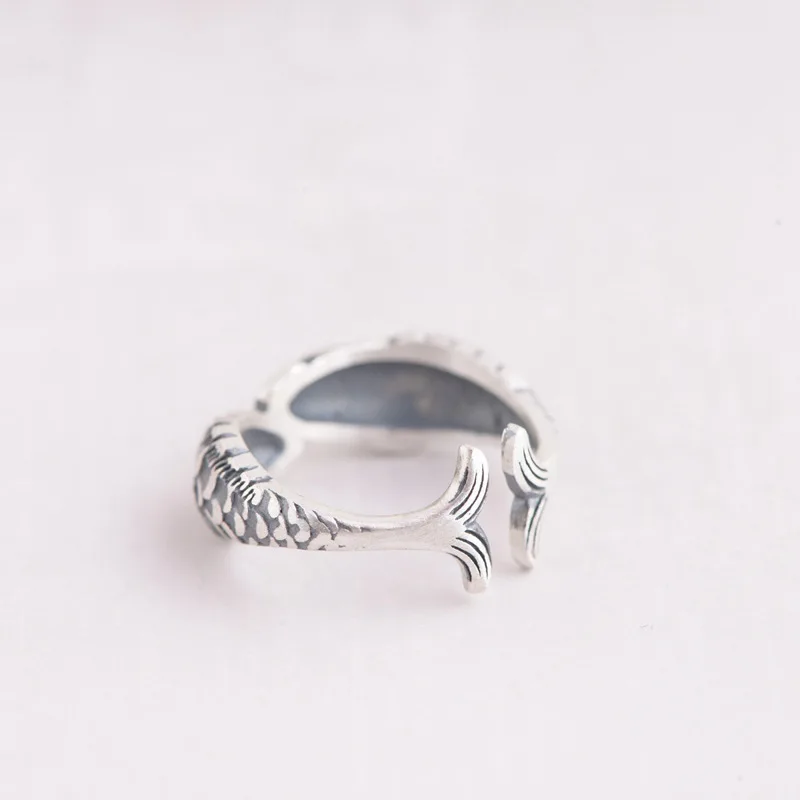 925 Sterling Silver  Open Rings For Women Fashion Girl Sterling-silver-jewelry Fish Rings for Women Adjustable Size Ring