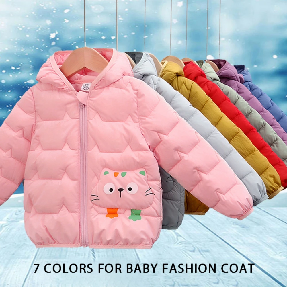 Winter Kids down Coat Baby Boy Cartoon Warm Eear Hooded Jacket Coats Toddler Girl Zipper Overcoat Children Ski Outerwear 1-6T