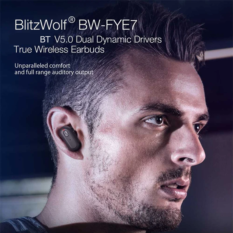 [Trình điều khiển động kép] Blitzwolf BW FYE7 TWS Bluetooth 5.0 Tai nghe thể thao chạy không dây Tai nghe Bass Âm thanh nổi song phương Tai nghe Hifi Âm nhạc Tai nghe không dây thực sự Pin lớn