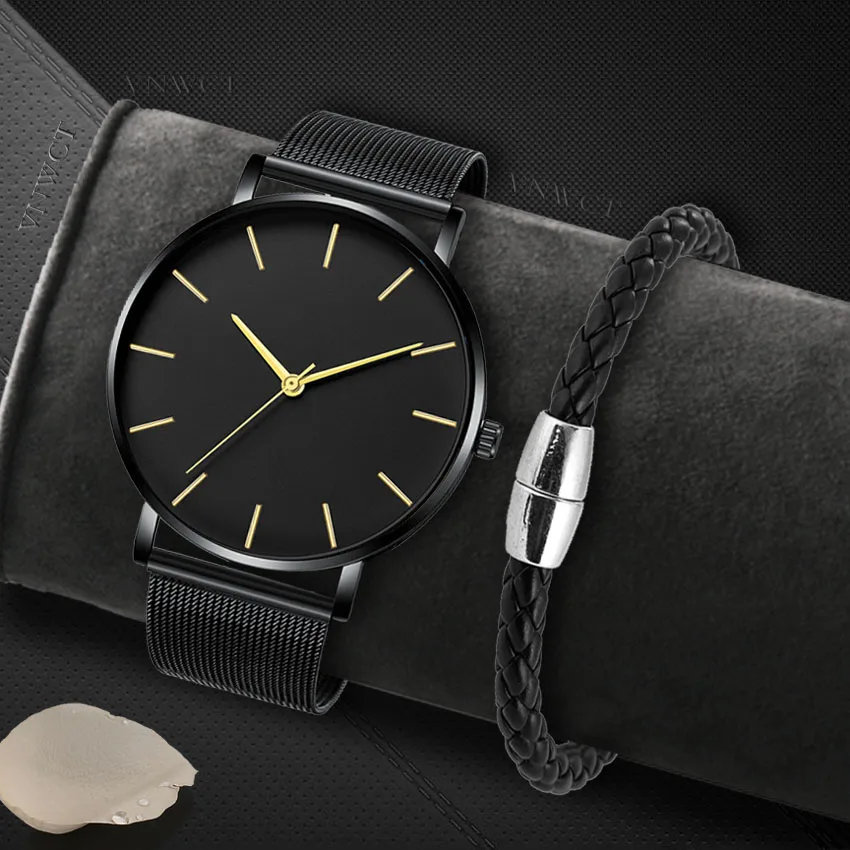 

Fashion Mens Watches Ultra Thin Quartz Watch Men Casual Slim Mesh Steel Waterproof Sport Watch Black Relogio Masculino