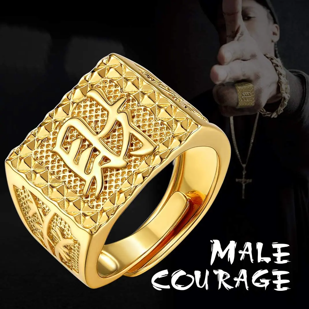 ChainsPro Mens Signet Rapper Kanji Ring Get Rich Luck Wealth Good Blessing Lucky Ring Set Open Adjustable Size 7-11 CP530