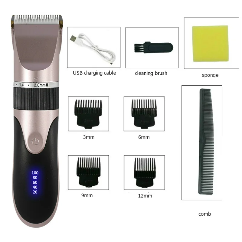 Professional Hair Clipper Men\'s Barber Beard Trimmer Rechargeable Ceramic Blade Hair Cutting Machine Adult Kid Haircut Low Noise