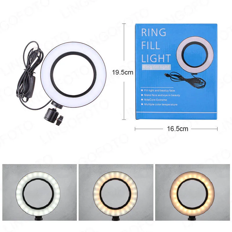 16cm 6 "6 pollici Live Stream dimmerabile LED Ring Light con 1/4" testa a sfera treppiede per fotocamera Studio Selfie fotografia foto