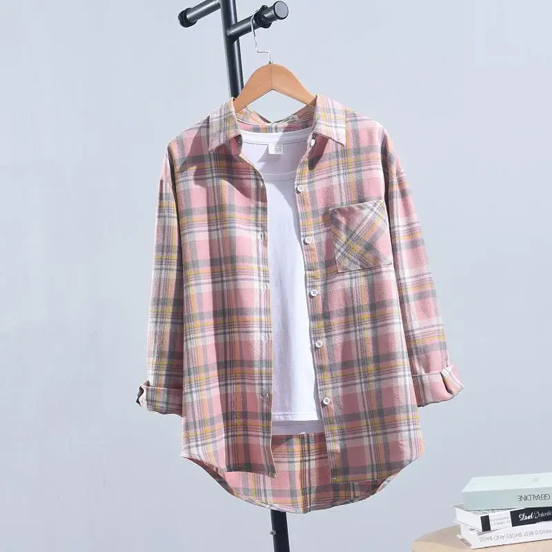 Blouse Women Shirt Spring Summer Plaid Women\'s Long Sleeve Loose Top Shirt Coat Blusas Mujer De Moda