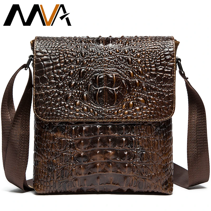 MVA Brand Men\'s Crossbody Shoulder Bags Men Genuine Leather Crocodile Pattern Fashion Business Man Messenger Bag Alligator 9881
