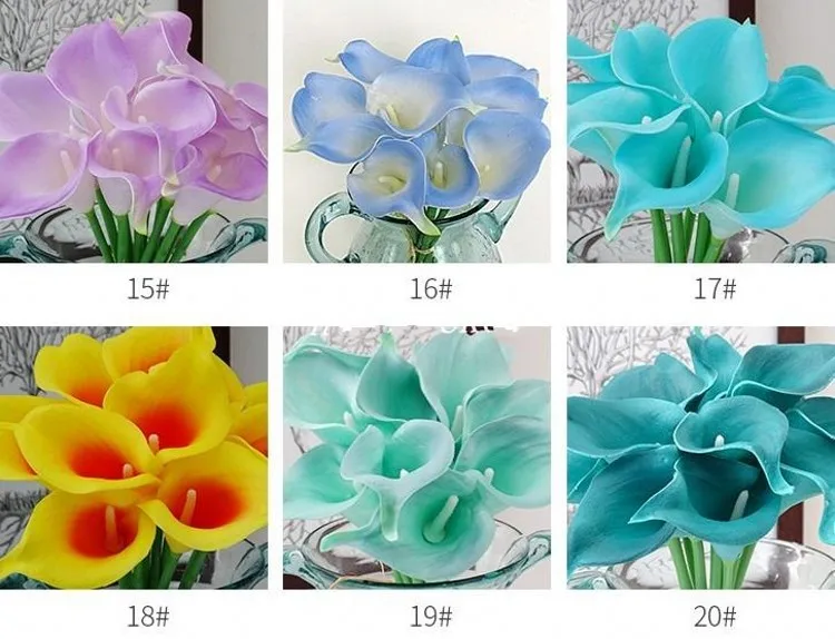 

Wholesale 100pcs Real Touch Decorative Artificial Flowers Calla lily Wedding Bouquet Artificial Bride flowers Party Supplies