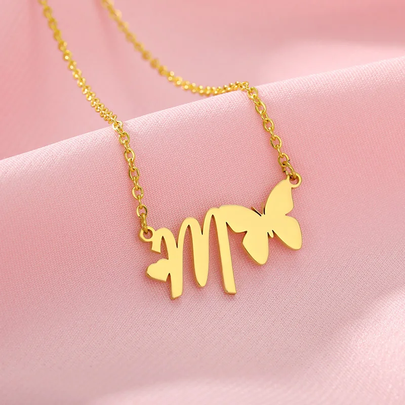 Minimalism Cute Butterfly Necklaces For Women Stainless Steel Chain Letter Pendant Butterfly Necklace Boho Jewelry Gift 2022