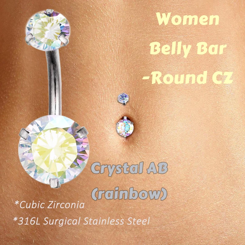 1 Pc/Pack 316L Surgical Stainless Steel Belly Button Rings Navel Piercing Bar with Round CZ-Cubic Zirconia Body Jewelry