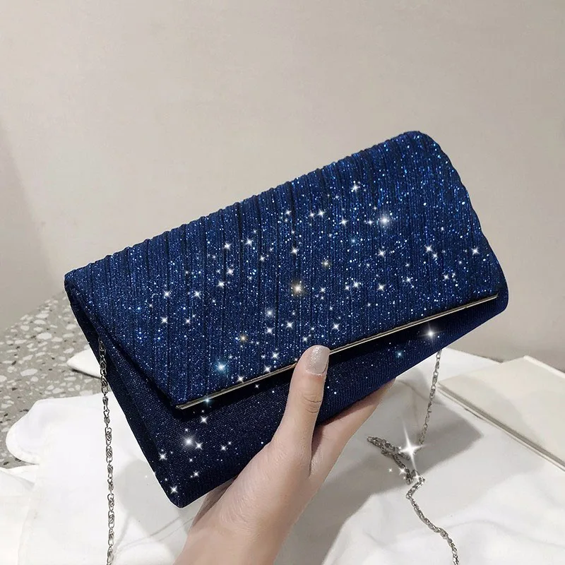 Women's Elegant Blue Evening Bags 2022 Fashion Wedding Clutches Party Purse Female Handbag Small Chain Shoulder bag FTB323